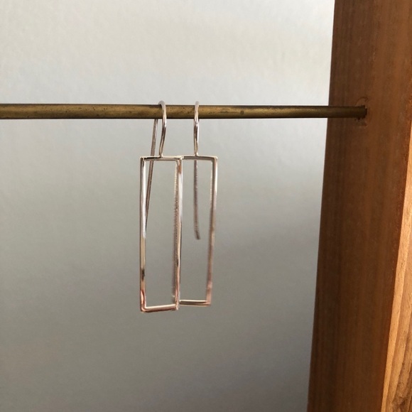 Sterling silver 925 earrings 2” long open rectangle highly polished - Picture 5 of 5